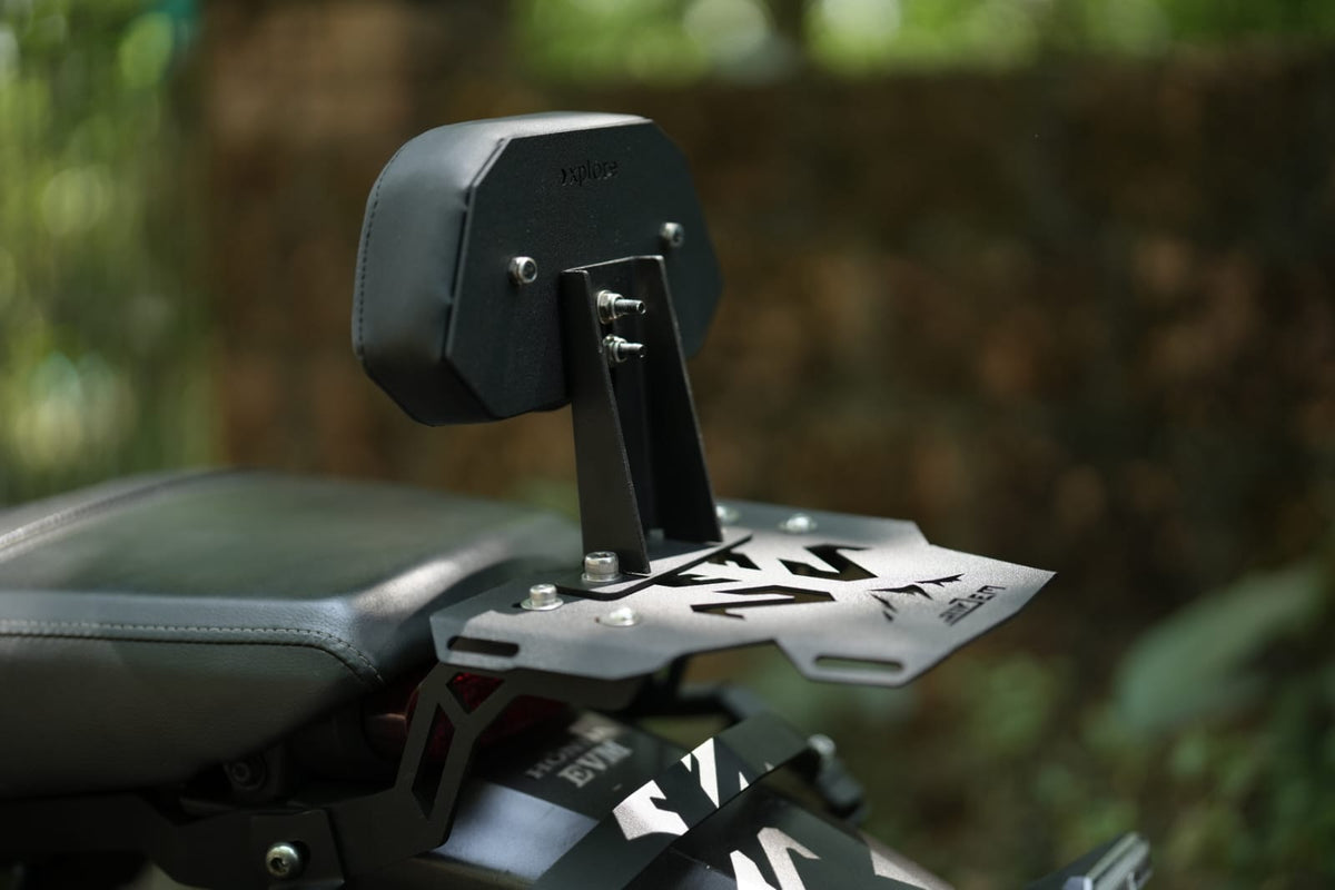 Cb350rs back rest and luggage carrier combo by Jorjem International, showcasing a sturdy design for motorcycle comfort and utility.
