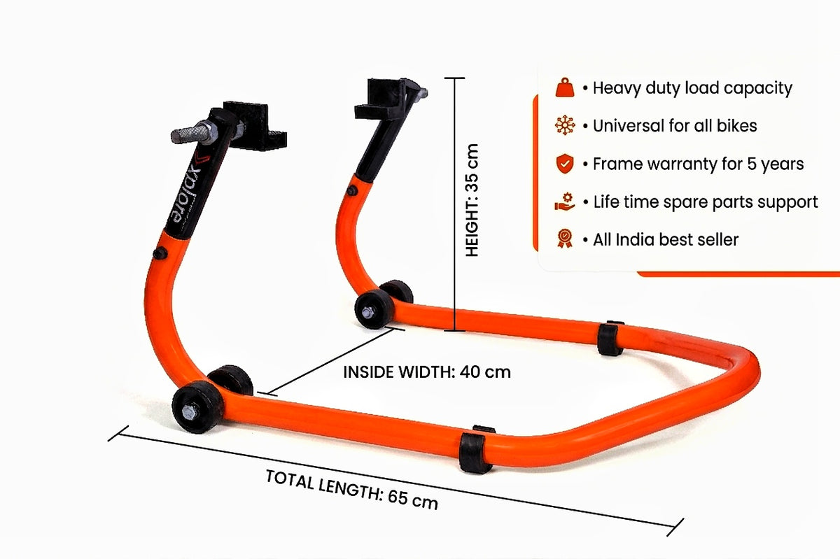 Explore High Quality Universal Paddock Stand With Swingarm L Supports For All Bikes Upto 350kg Weight