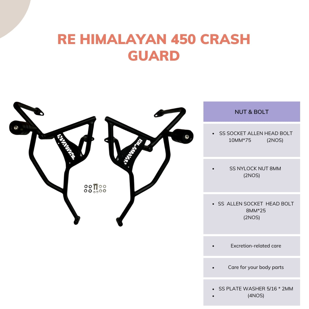 Jorjem Trail edition crash guard for Himalayan 450, showcasing durable design and protective features for off-road riding.