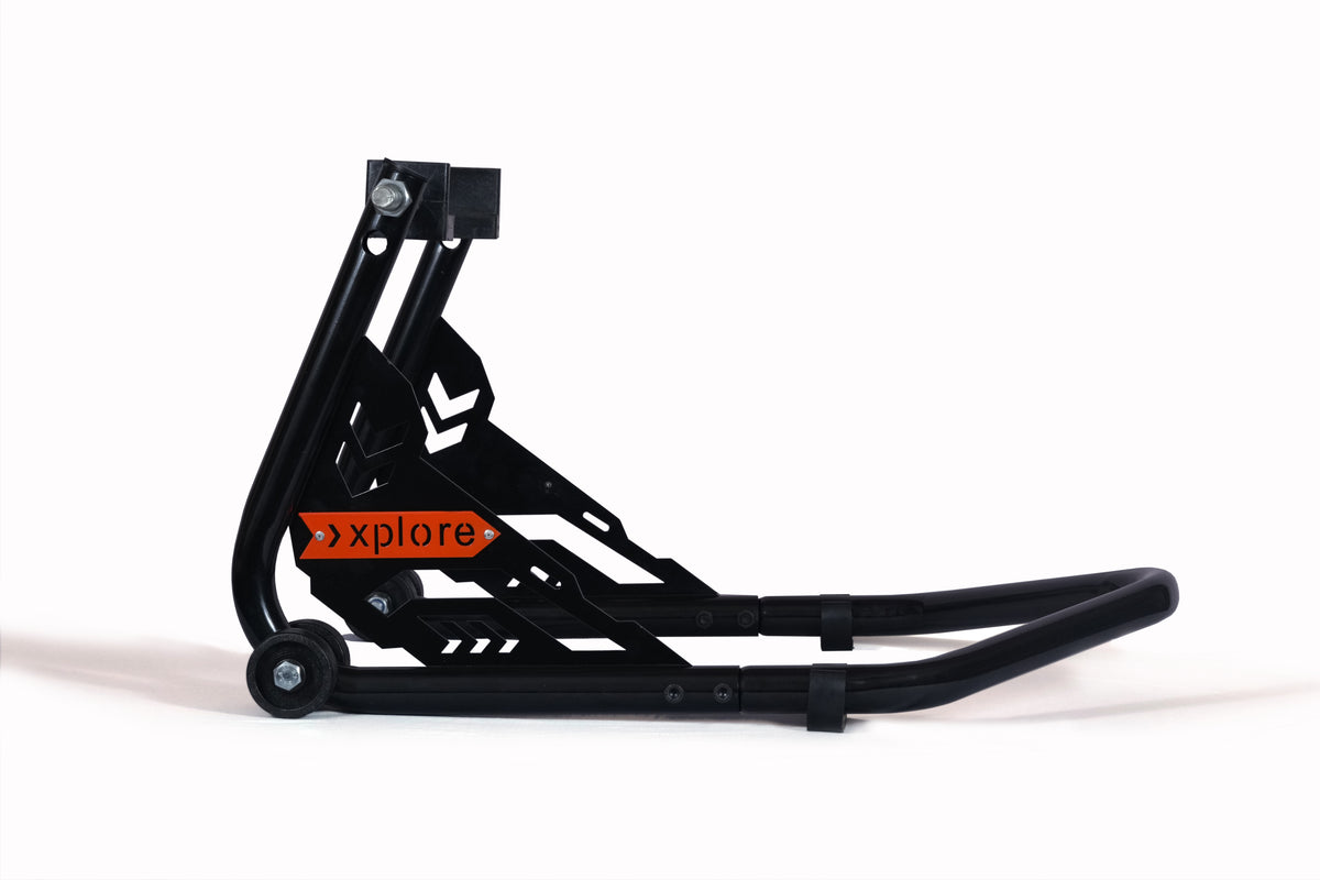 Explore Marvel Edition universal bike paddock stand with spool and swingarm lift holders for motorcycle maintenance.