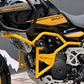 Jorjem Trail edition crash guard for Himalayan 450, showcasing durable design and fit for protective motorcycle gear.