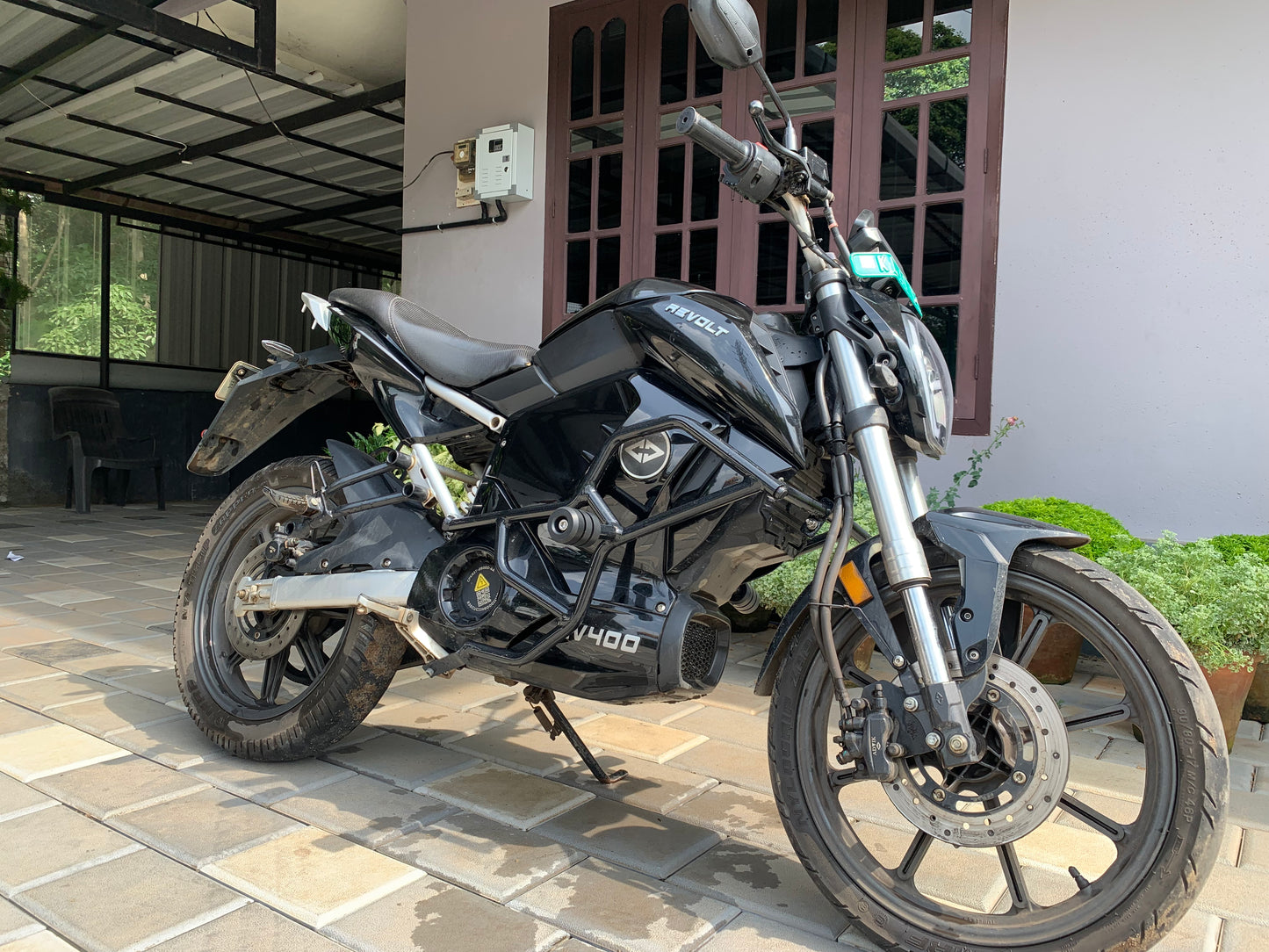 Jorjem Revolt RV 400 crash guard with sliders, showcasing robust design and protective features for motorcycle safety.