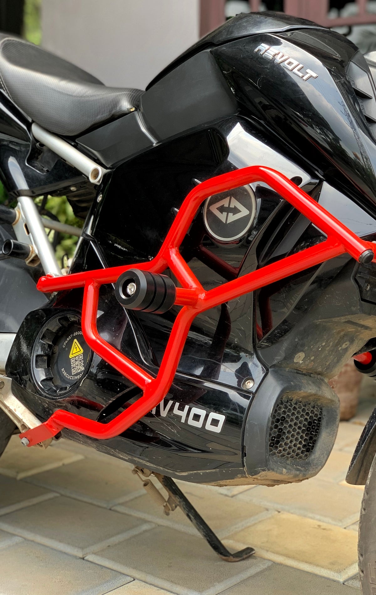 Jorjem Revolt RV 400 crash guard with sliders, featuring sturdy design and protective features for motorcycle safety.