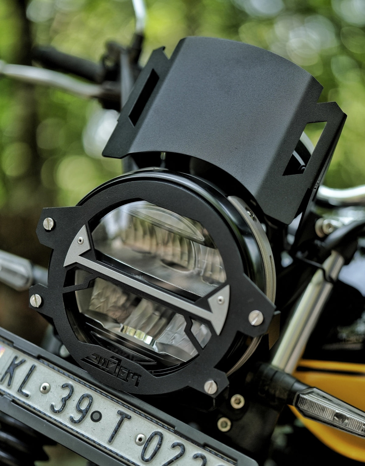 Cb350rs visor and headlight grill combo for motorcycle, featuring Jorjem International Pvt Ltd branding and detailed design.