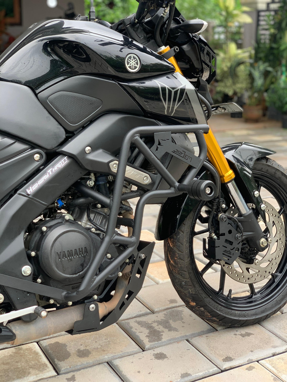 Yamaha MT 15 Crash Guard by Jorjem International, showcasing durable protection and sleek design for motorcycle safety.