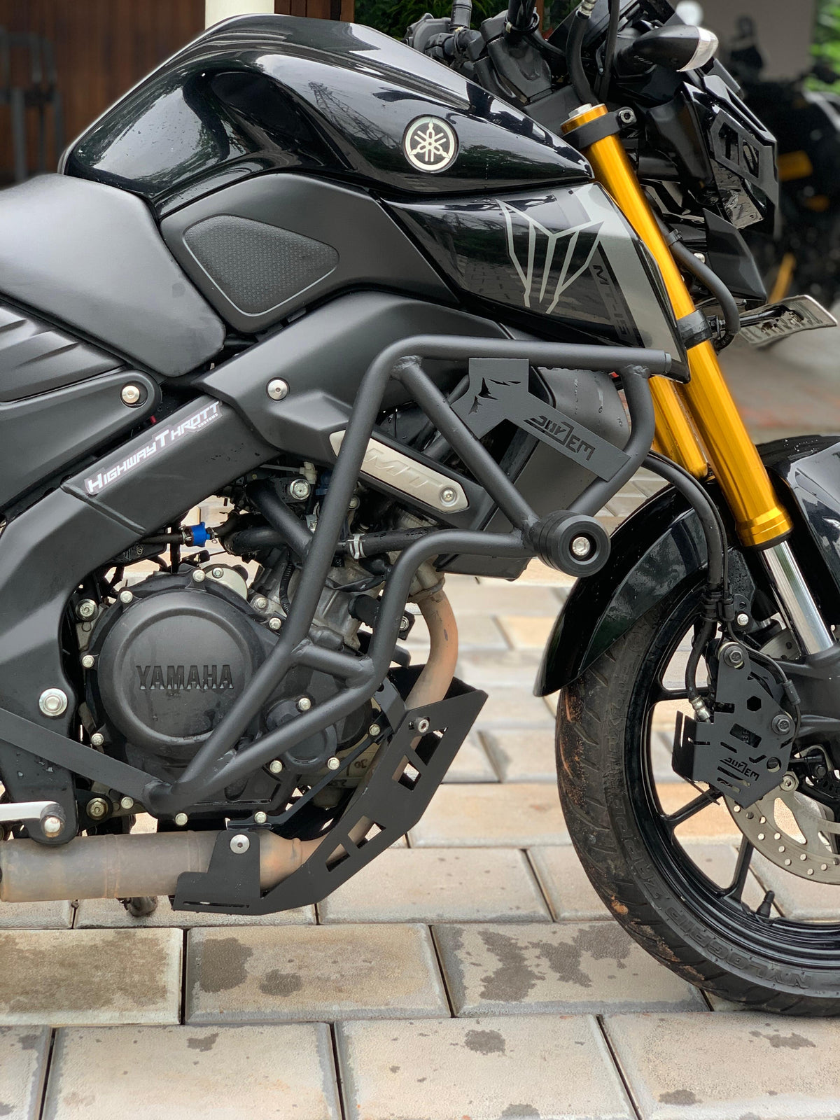 Yamaha MT 15 Crash Guard by Jorjem, showcasing durable protection with a sleek design for motorcycle enthusiasts.