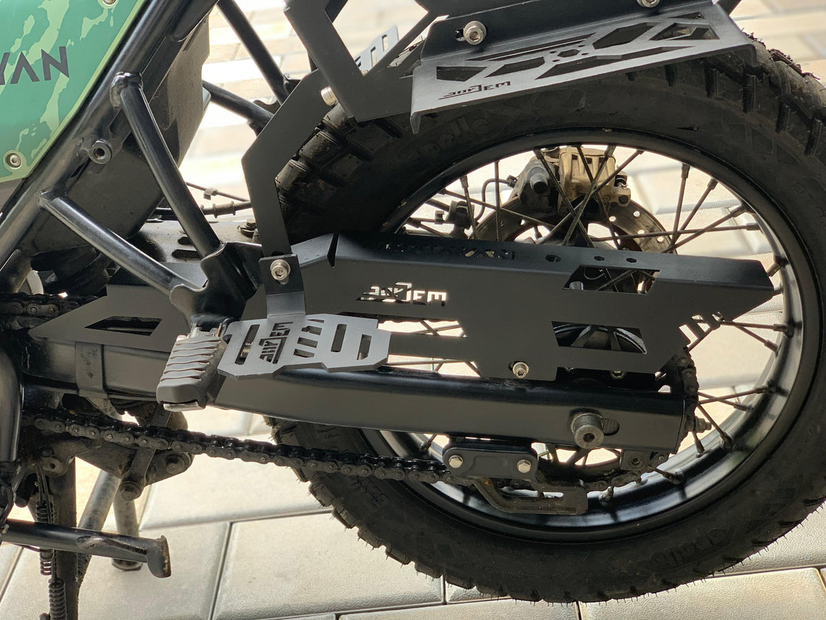Chain guard for Himalayan 411 by Jorjem, showcasing durable material and precise fit for motorcycle protection.