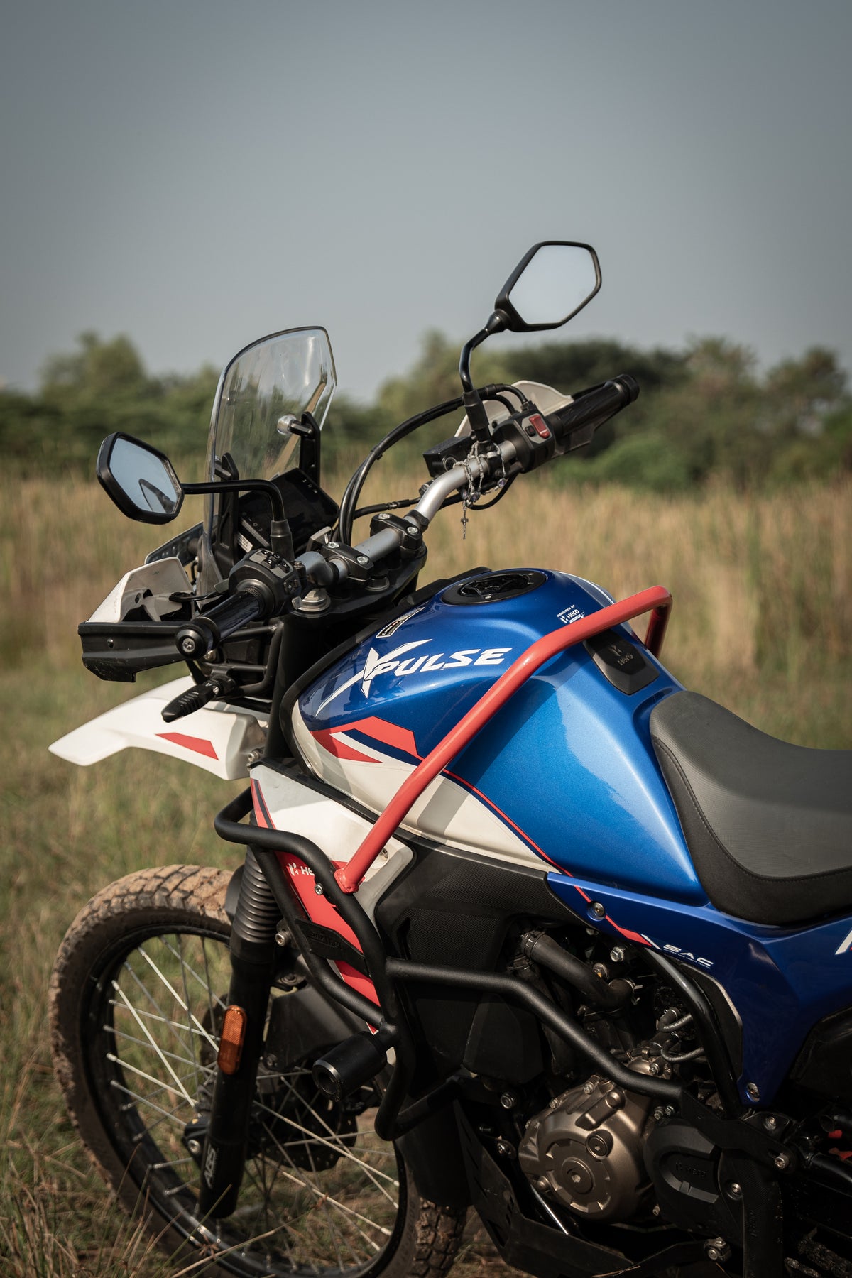 Jorjem Xpulse 210 trail edition crash guards with a rugged design, installed on a motorcycle for enhanced protection.